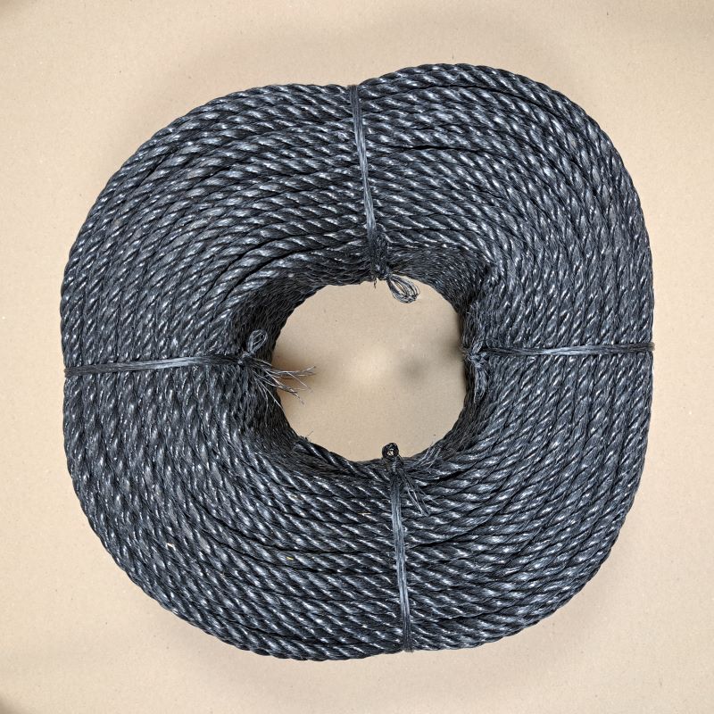 Zwart geslagen touw van 6 mm, stevig en duurzaam